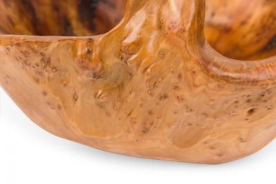 Contemporary Rustic Organically Shaped Olive Wood Basket with Handle