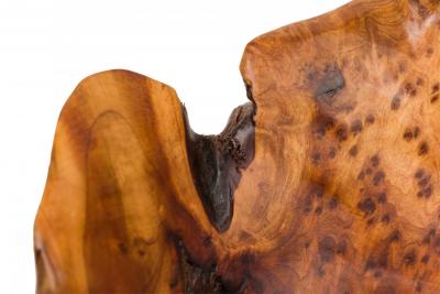 Contemporary Rustic Organically Shaped Olive Wood Basket with Handle