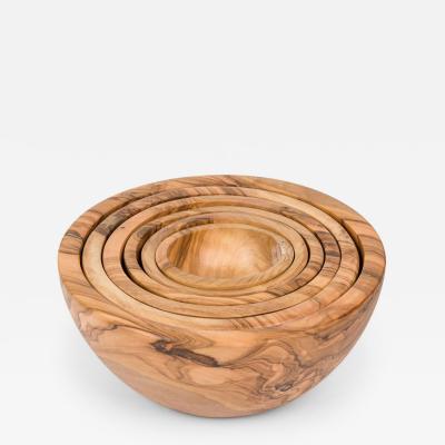 Contemporary Rustic Style Olive Wood Nesting Bowl Set