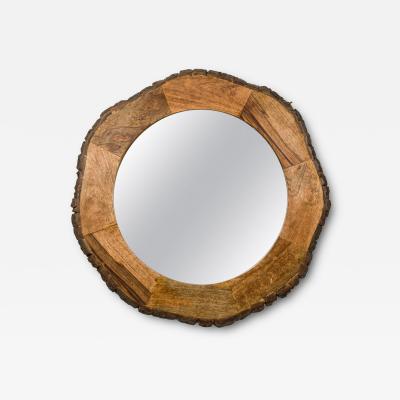 Contemporary Rustic Wooden Frame Circular Wall Mirror