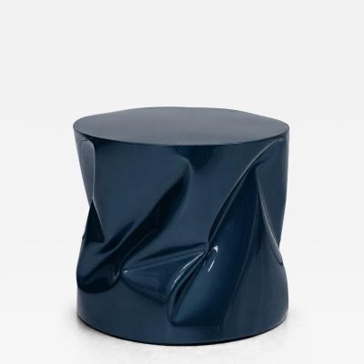 Contemporary Sculptural Blue Lacquered Metal Side Table