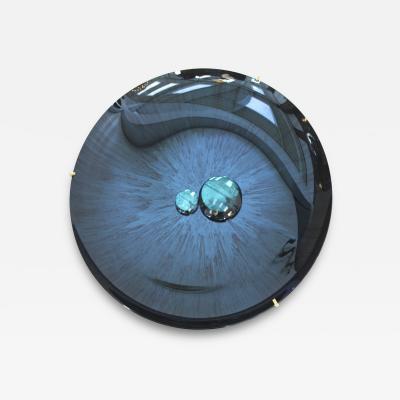 Contemporary Sculptural Concave Round Mirror in Blue Made in France