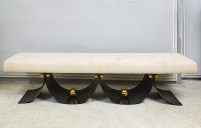 Contemporary Sculptural Iron Bench with Polished Brass Decorations