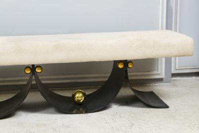 Contemporary Sculptural Iron Bench with Polished Brass Decorations