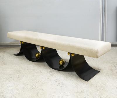 Contemporary Sculptural Iron Bench with Polished Brass Decorations