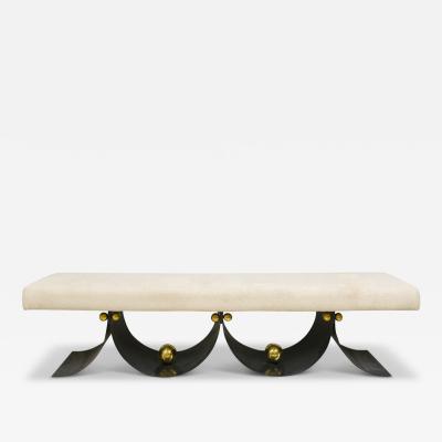 Contemporary Sculptural Iron Bench with Polished Brass Decorations