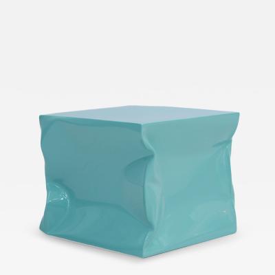 Contemporary Sculptural Light Blue Green Lacquered Metal Side Table