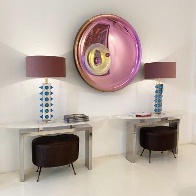 Contemporary Sculptural Pink Glass French Concave Mirror