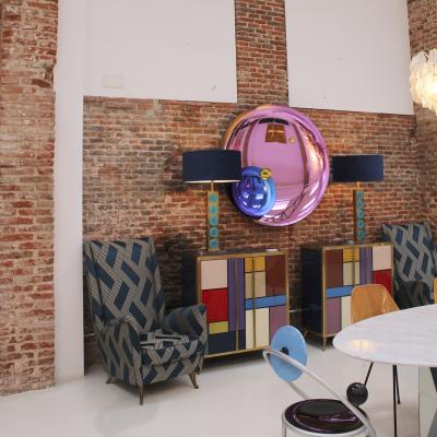 Contemporary Sculptural Pink Glass French Concave Mirror