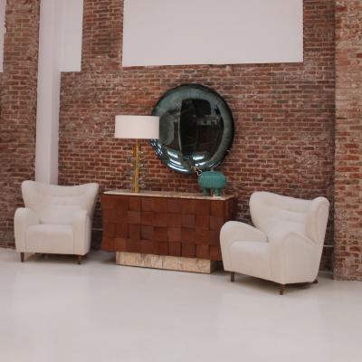 Contemporary Sculptural blue Glass French Concave Mirror