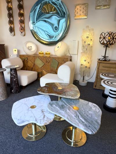 Contemporary Set of 3 Brass and Marble Nesting Tables Italy