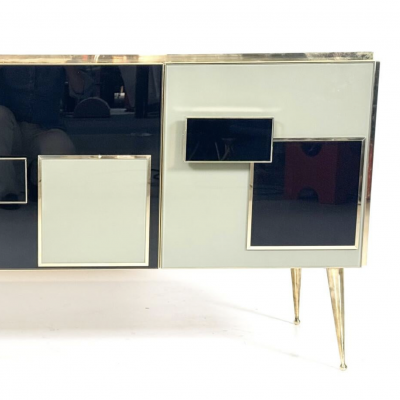 Contemporary Sideboard Wood Glass and Brass Italy