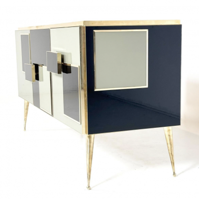 Contemporary Sideboard Wood Glass and Brass Italy