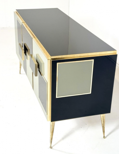 Contemporary Sideboard Wood Glass and Brass Italy
