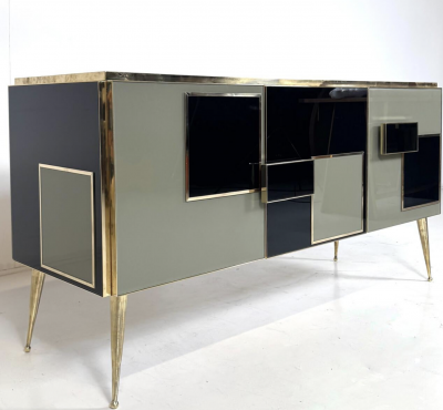 Contemporary Sideboard Wood Glass and Brass Italy