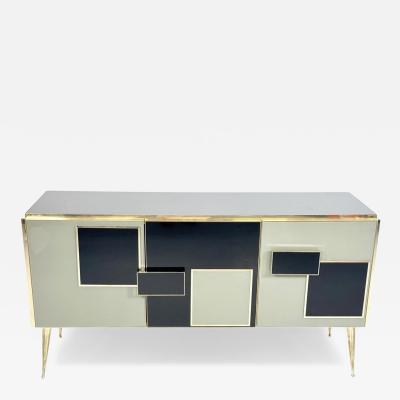 Contemporary Sideboard Wood Glass and Brass Italy