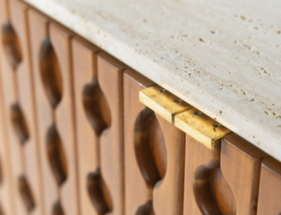 Contemporary Sideboard Wood and Travertine Italy