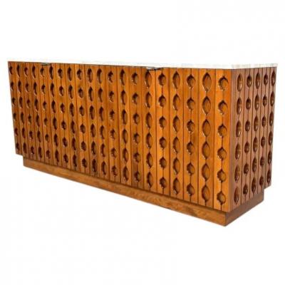 Contemporary Sideboard Wood and Travertine Italy