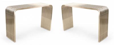 Contemporary Silver Metal Curved Metal Slat Console Tables