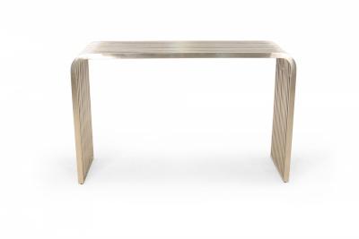 Contemporary Silver Metal Curved Metal Slat Console Tables