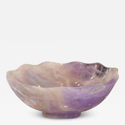 Contemporary Small Scalloped Amethyst Crystal Bowl with Foot