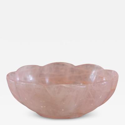 Contemporary Small Scalloped Rose Quartz Crystal Bowl with Foot