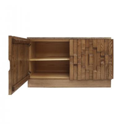 Contemporary Solid Oak Wood And Travertine Pair Of Italian Sideboards