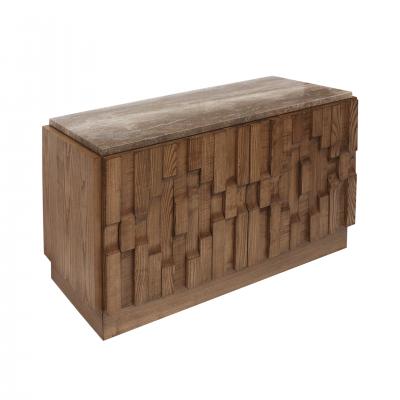 Contemporary Solid Oak Wood And Travertine Pair Of Italian Sideboards
