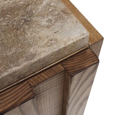 Contemporary Solid Oak Wood And Travertine Pair Of Italian Sideboards