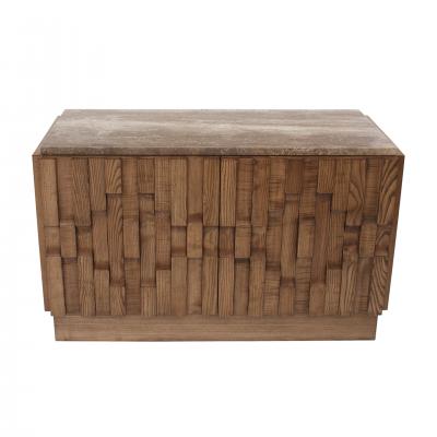 Contemporary Solid Oak Wood And Travertine Pair Of Italian Sideboards