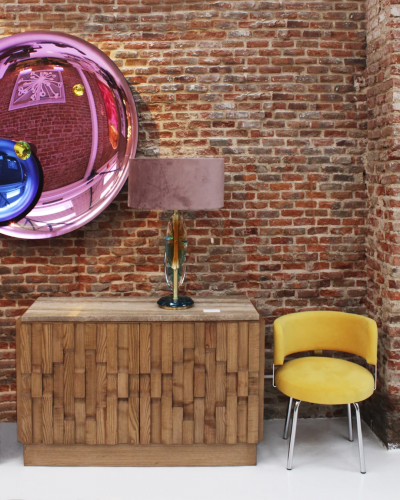 Contemporary Solid Oak Wood And Travertine Pair Of Italian Sideboards