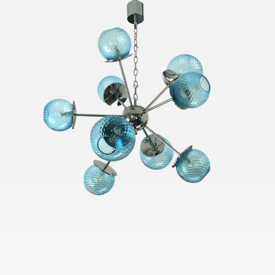 Contemporary Sputnik Light Blue Ballotton Murano Glass Chandelier