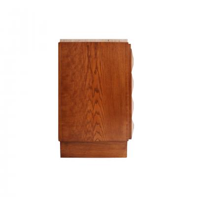 Contemporary Square Pattern Oak Wood Brass and Travertine Top Italian Sideboard