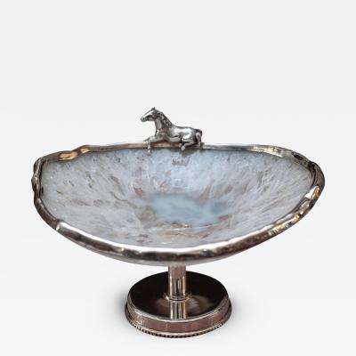 Contemporary Sterling Silver and Rock Crystal Footed Bowl with Horse