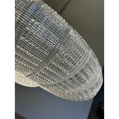 Contemporary Striped Transparent Murano Glass Flush Mount in Venini Style