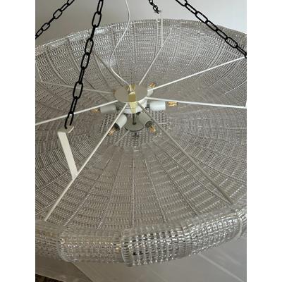 Contemporary Striped Transparent Murano Glass Flush Mount in Venini Style