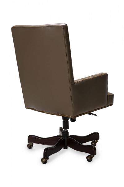 Contemporary Taupe Leather Brass Studded Swivel Rolling Office Chair