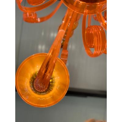 Contemporary Translucent Orange Murano Glass Chandelier