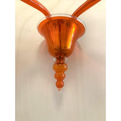Contemporary Translucent Orange Murano Glass Wall Sconce in Deco Style