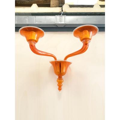 Contemporary Translucent Orange Murano Glass Wall Sconce in Deco Style