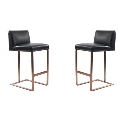 Contemporary Upholstered Black Leather Barstools