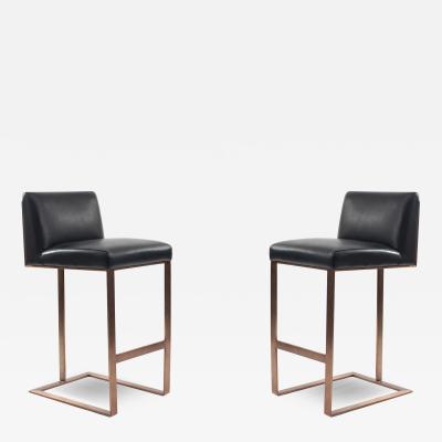 Contemporary Upholstered Black Leather Barstools