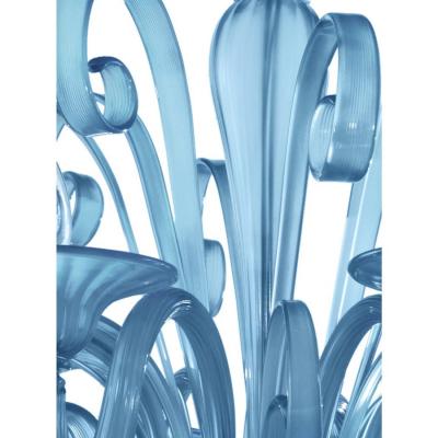Contemporary Venetian Blue Satin Murano Glass Chandelier 8 Arms