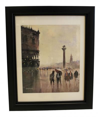 Contemporary Venetian Cityscape Watercolor Painting Framed