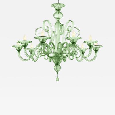 Contemporary Venetian Green Murano Glass Chandelier 8 Arms