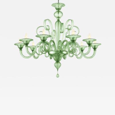 Contemporary Venetian Green Murano Glass Chandelier 8 Arms