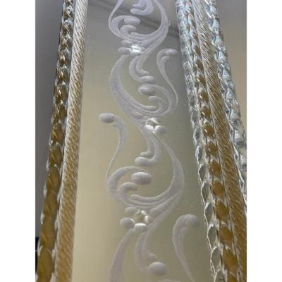 Contemporary Venetian Murano Glass Wall Mirror With Green Floral Hand Carved