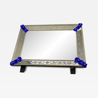 Contemporary Venetian Murano Glass Wall Mirror With Green Floral Hand Carved