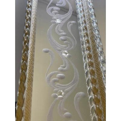 Contemporary Venetian Murano Glass Wall Mirror With Green Floral Hand Carved