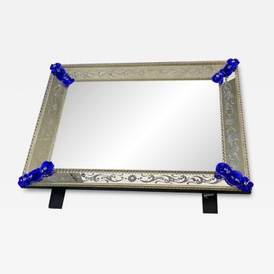 Contemporary Venetian Murano Glass Wall Mirror With Green Floral Hand Carved